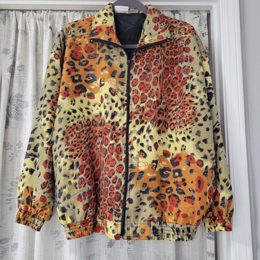 80s Vintage Katy’s Leopard Print Full Zipper Windbreaker Jacket Large